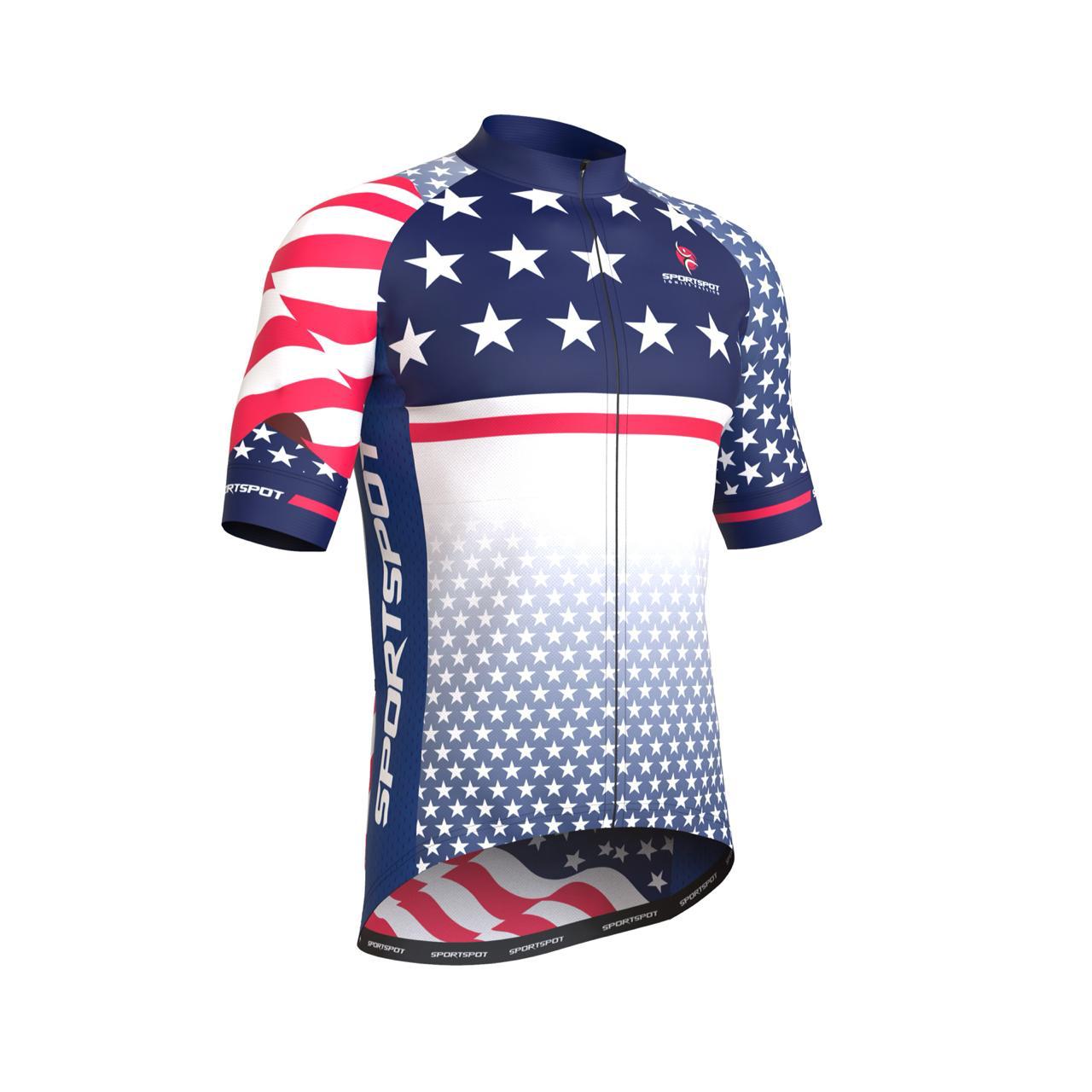 usa flag red blue stars cycling jersey with full front zipper
