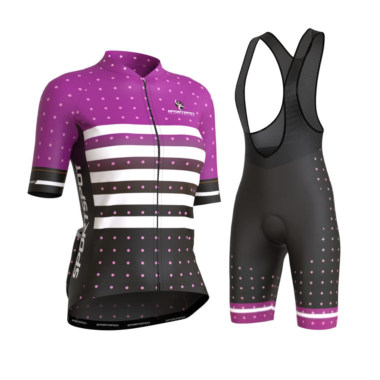 women purple pink cycling jersey set with bib shorts