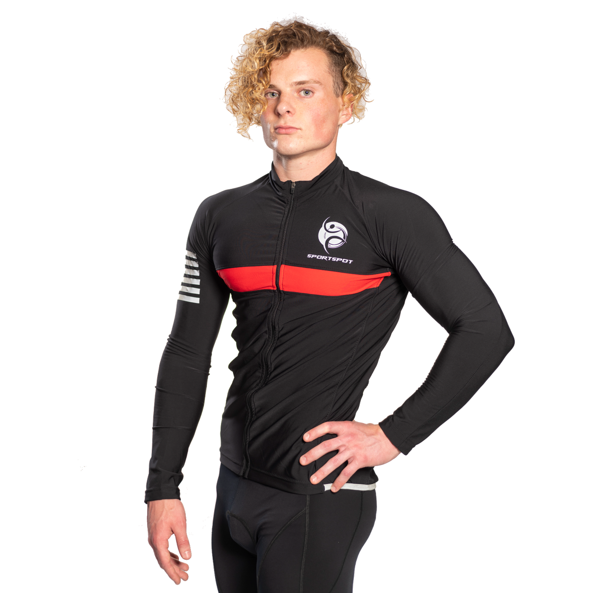 Men Full Sleeve Black Cycling Jersey with Zipper | Sportspot LLC
