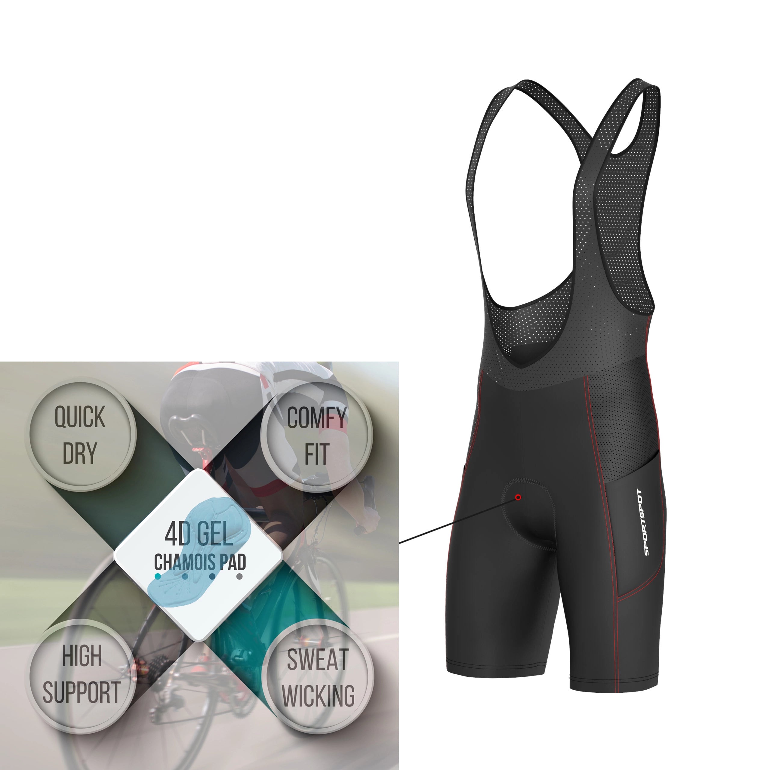 Men’s Cycling Bib Shorts with Lightweight & Breathable Mesh Upper & 4D Gel Pad