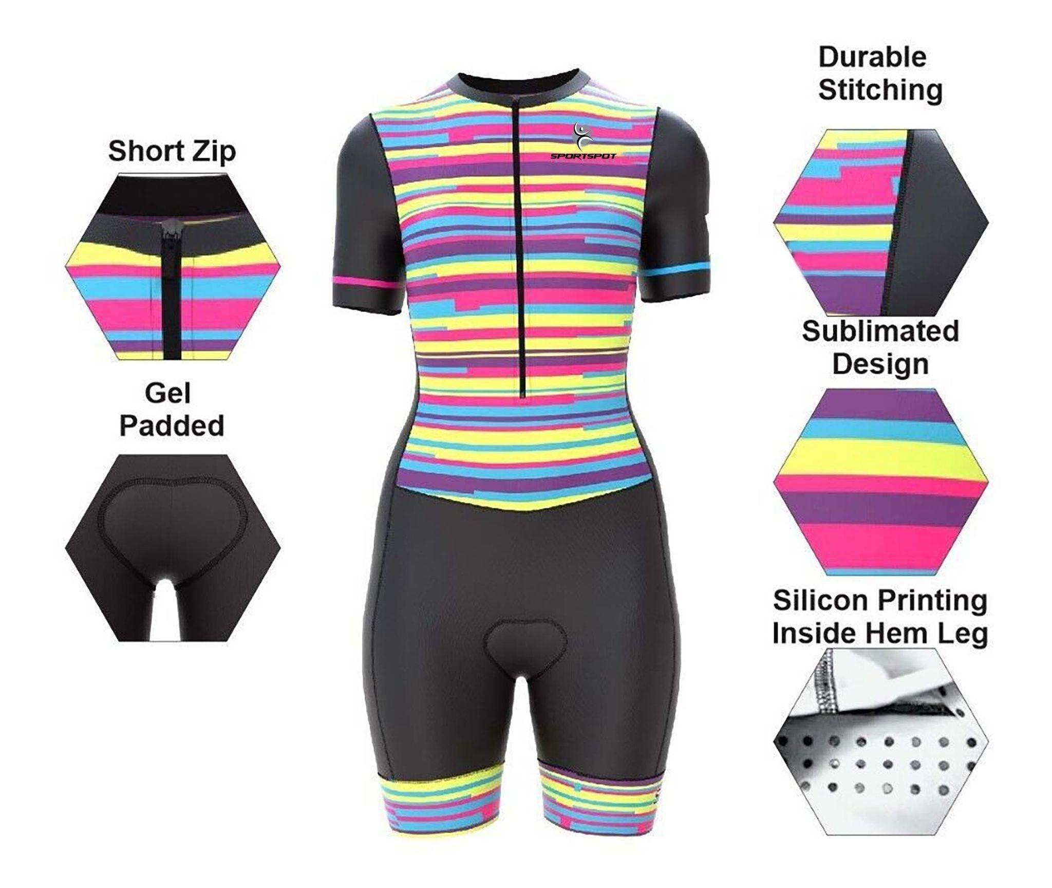 Women's Triathlon Compression Skinsuit for Cycling, Running, and Swimming with Gel Padding