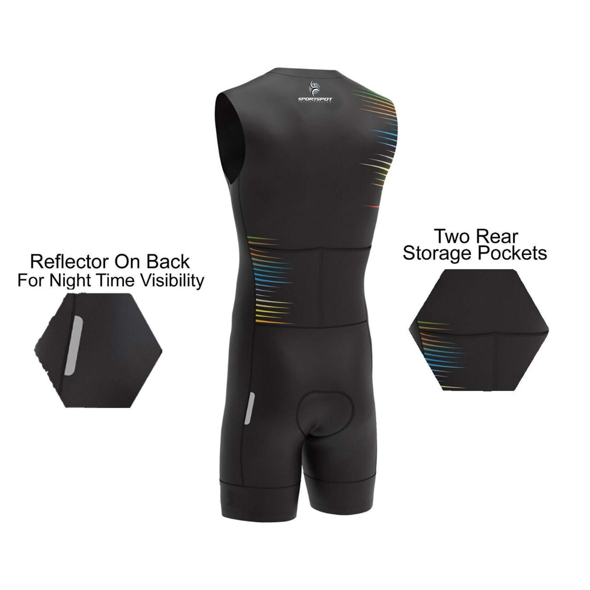 Men's Sleeveless Triathlon Compression Skinsuit for Cycling, Running, and Swimming with Gel Padding