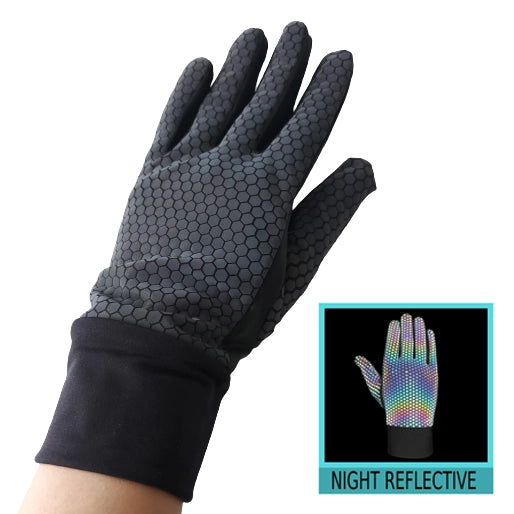 Palm side of Rainbow Reflective Cycling Gloves featuring Gorilla Grip anti-slip texture for secure bike handling.