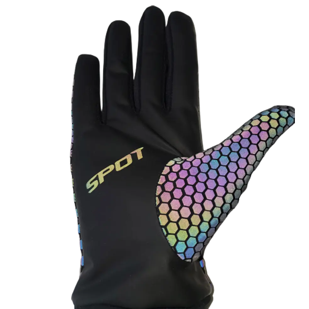 Close-up of Robex fleece and reflective fabric texture showing breathable, weatherproof cycling glove material.
