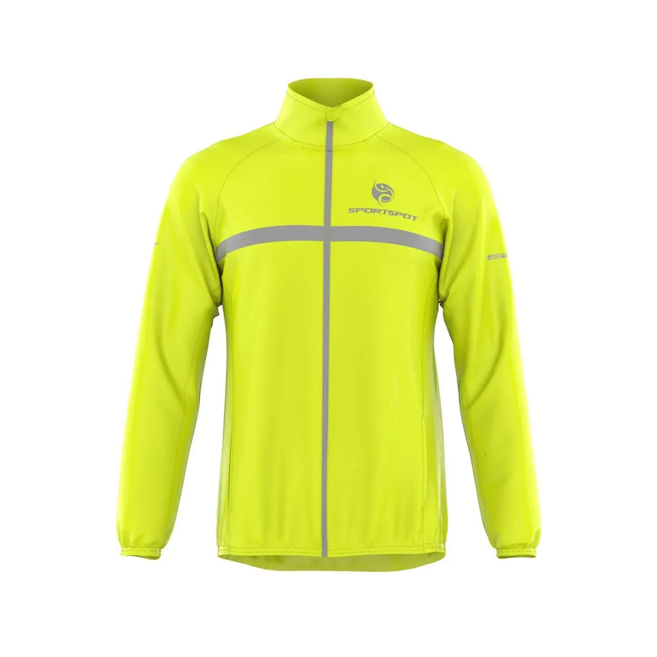 High visibility neon Sportspot waterproof cycling rain jacket front angle