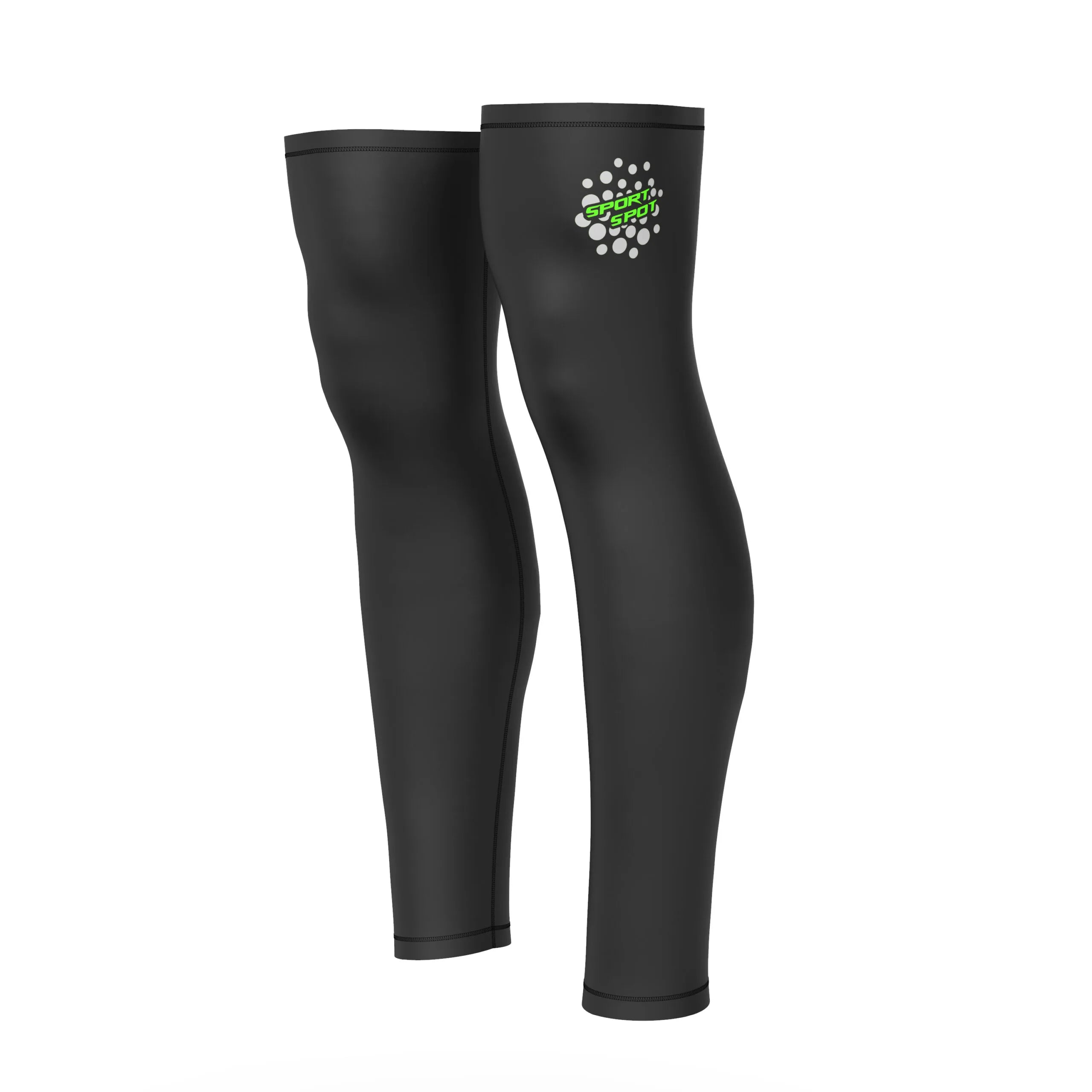 Sportspot men’s black thermal cycling leg warmers shown in front view.