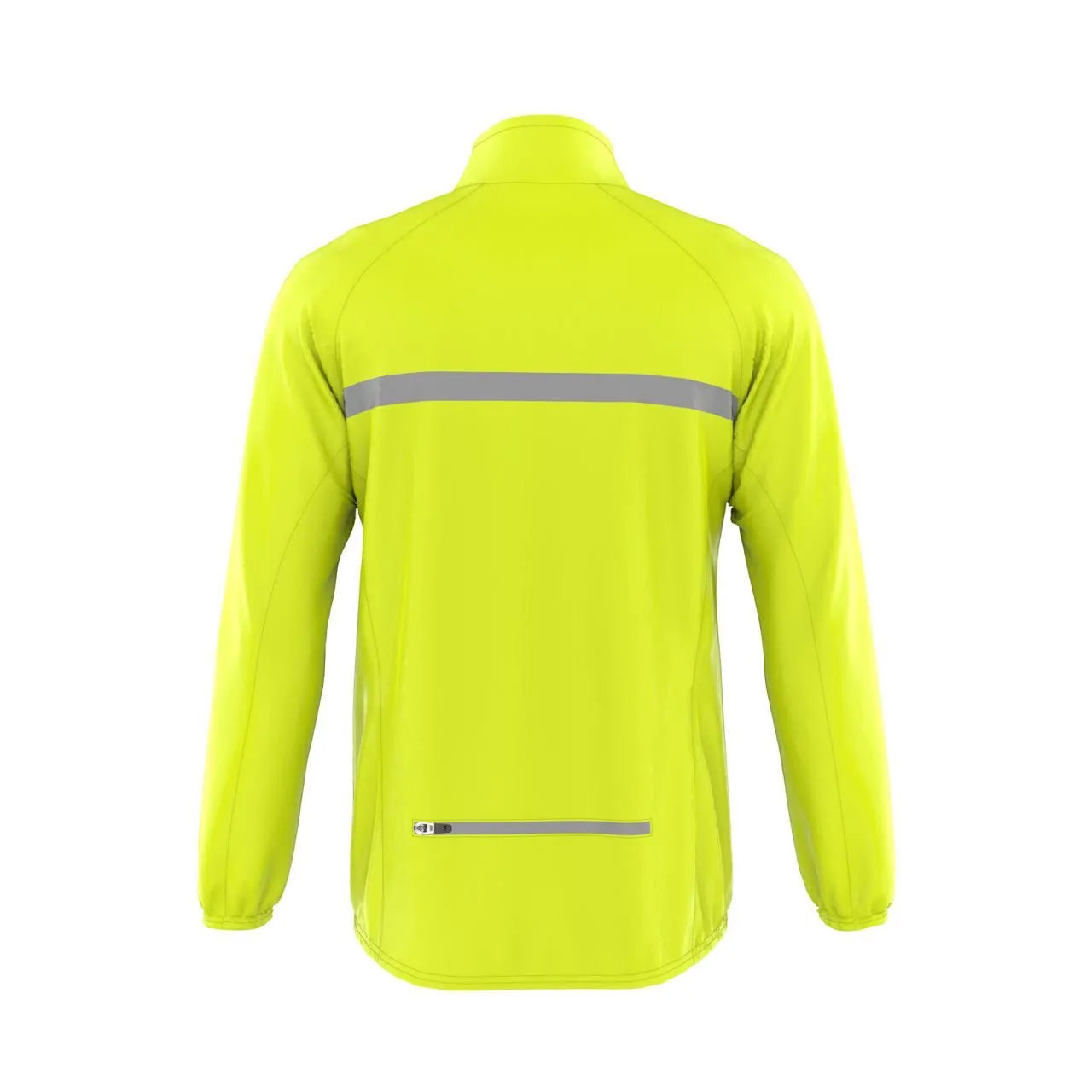 Sportspot waterproof cycling rain jacket back view with reflective strip