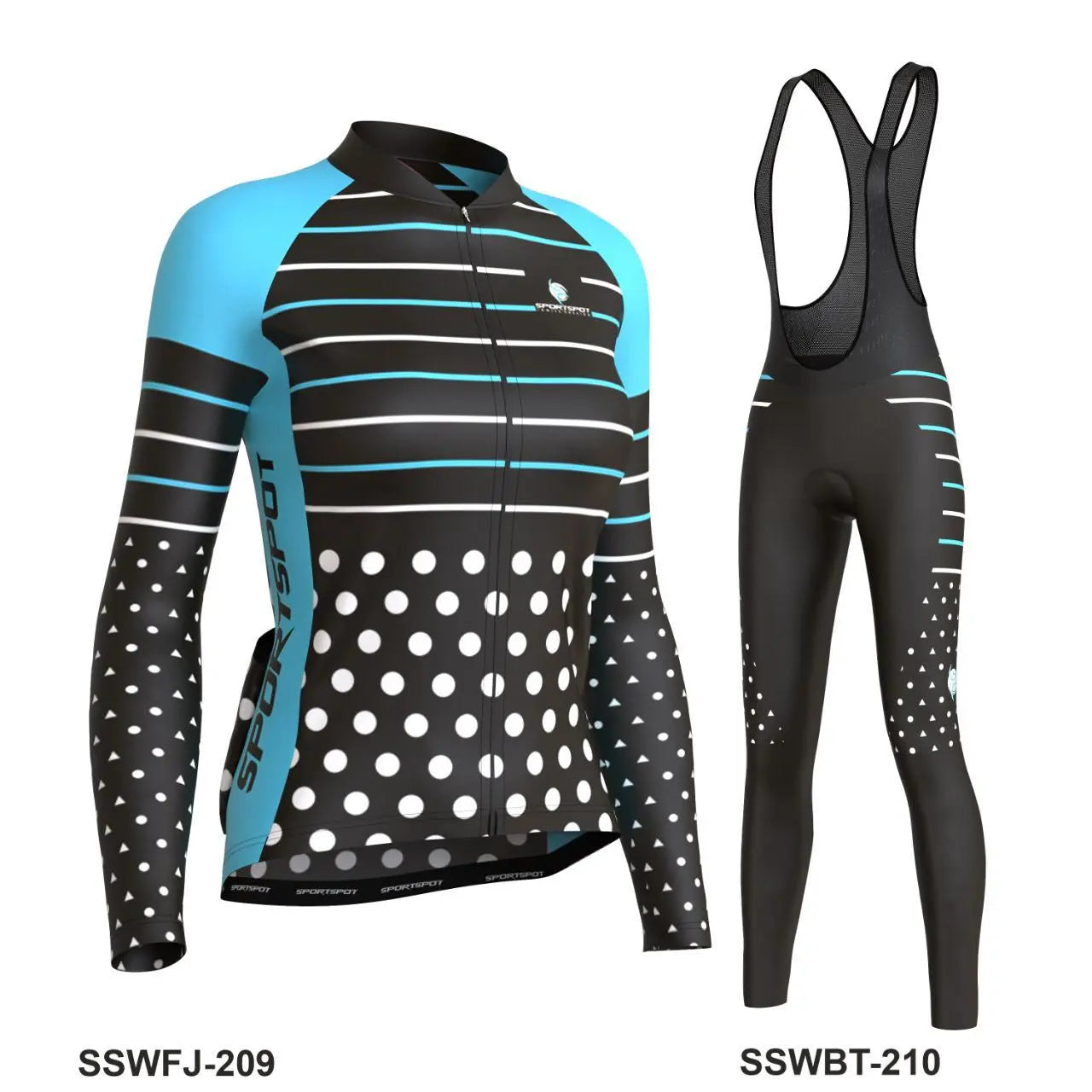 Women’s Aqua Blue Cycling Kit – Full Set Display with Jersey and Bib Tights