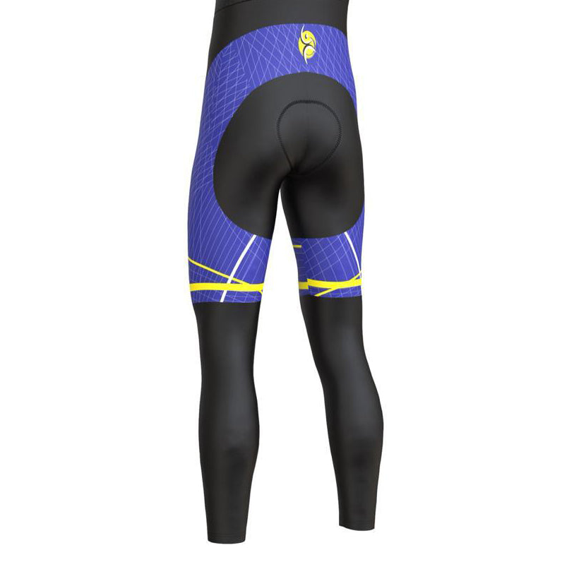 bicycling bib tights with mesh upper and blue patttern
