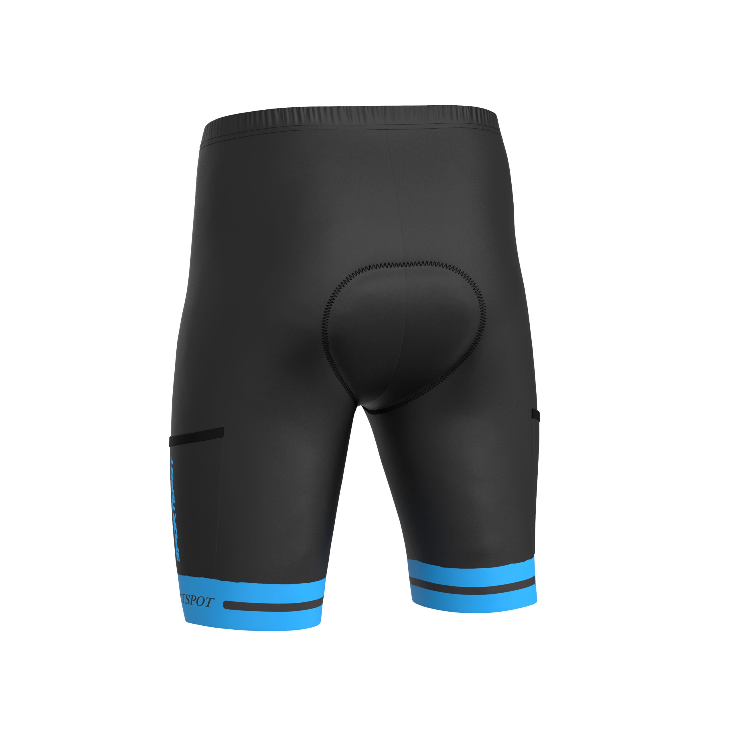mens padded bicycling shorts witth blue accents